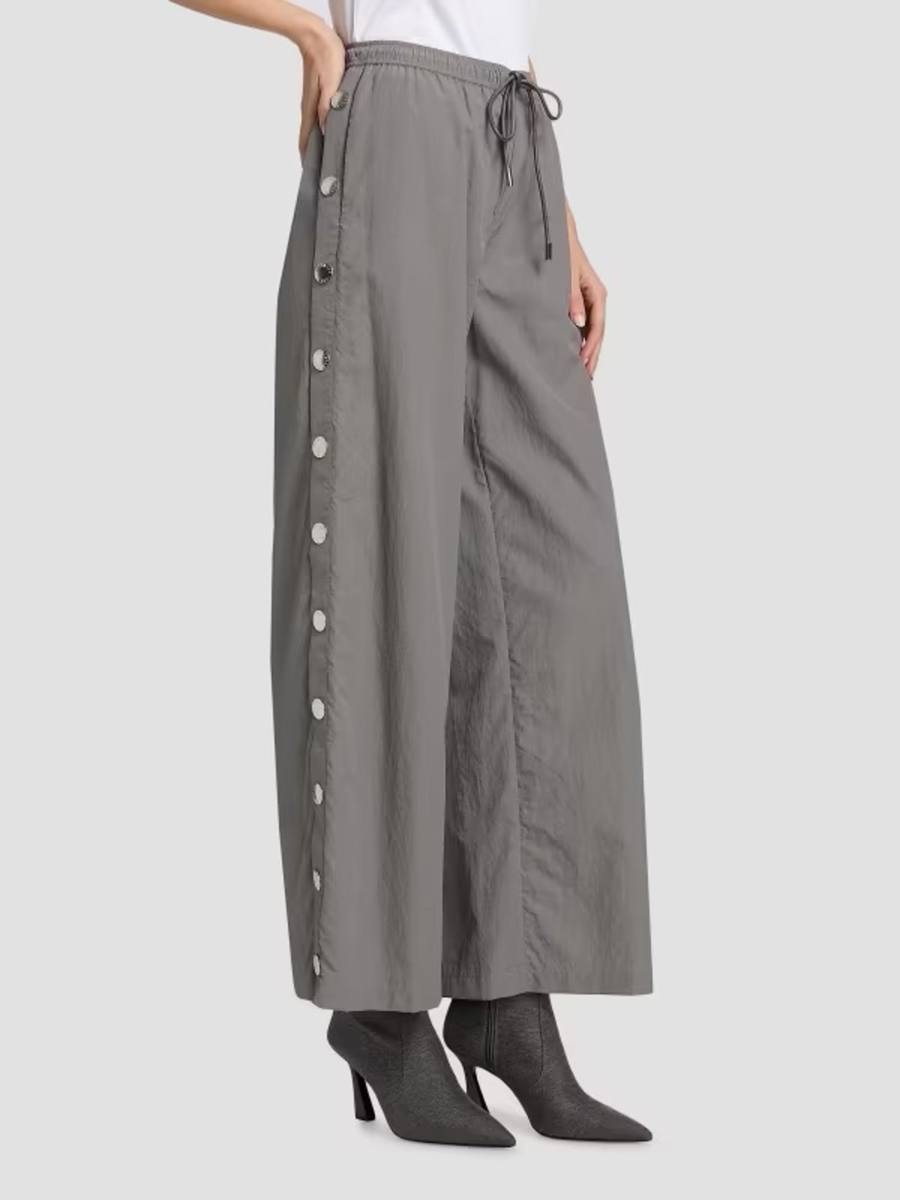 New L'AGENCE Valkyrie Drawstring Wide-Leg snap Pants in medium grey sporty XS